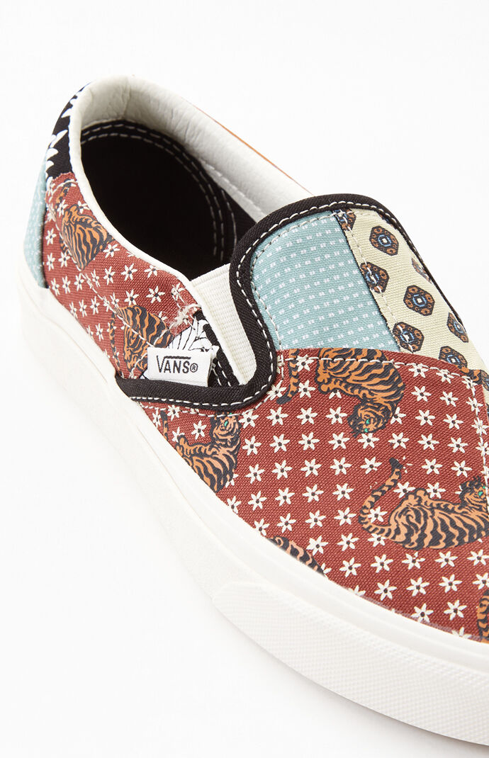 tiger patchwork slip on vans