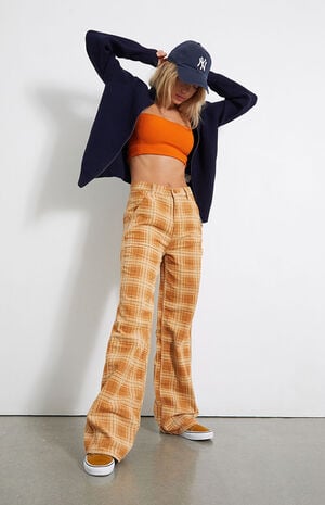 Eco Plaid Corduroy Ultra High Waisted Flare Pants image number 1