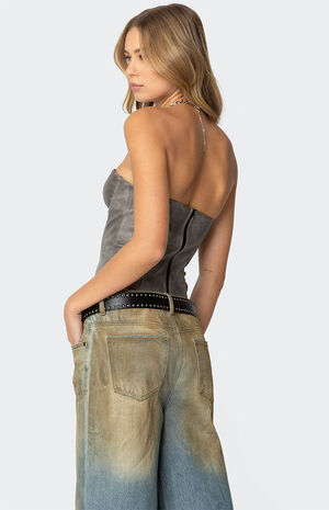 Sulivan Strapless Faux Leather Corset image number 5