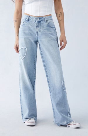 Light Indigo Bow Low Rise Baggy Jeans image number 2