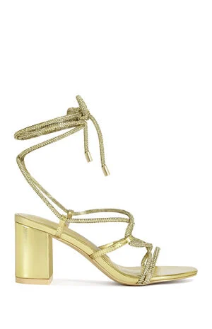 Women's Revani Gold Wrap Around Block Heels image number 1