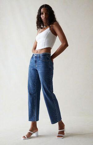 Eco Indigo Rhinestone '90s Straight Leg Jeans Eco Indigo Rhinestone '90s Straight Leg Jeans image number 3
