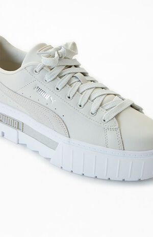 Women's Gray Mayze Leather Sneakers image number 6