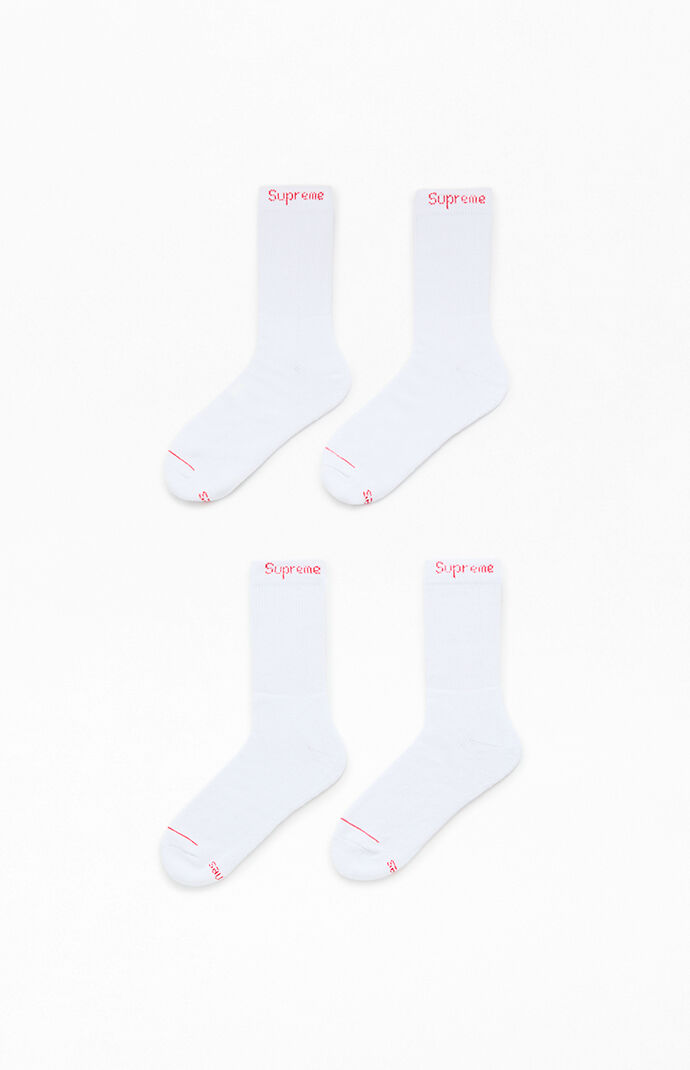 Supreme x Hanes 4 Pack White Crew Socks | Pacsun