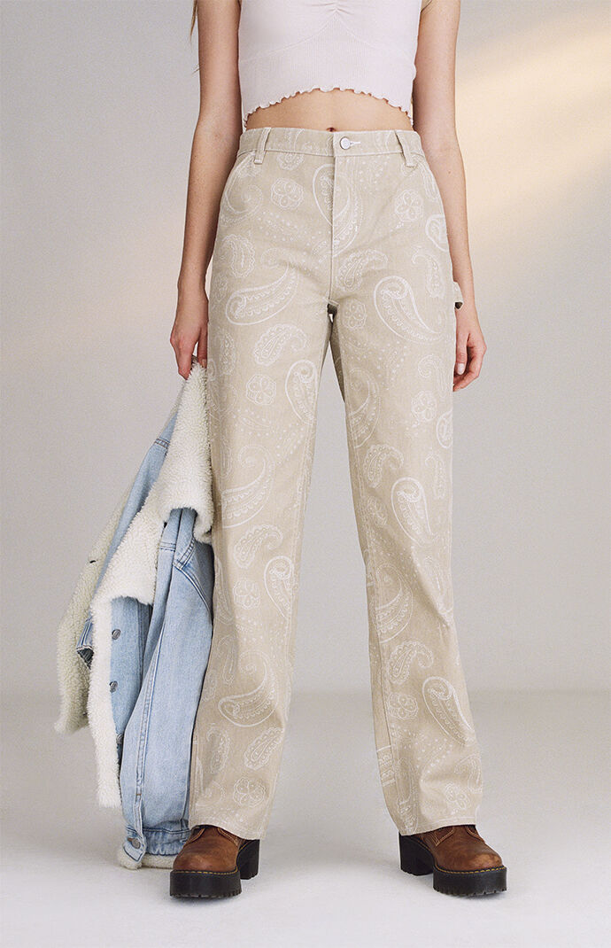 PacSun Beige Paisley Baggy Carpenter 