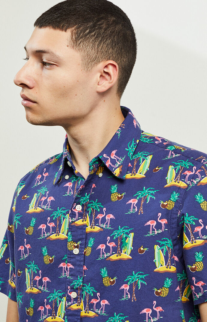 Coconut Flamingos Short Sleeve Button Up Shirt