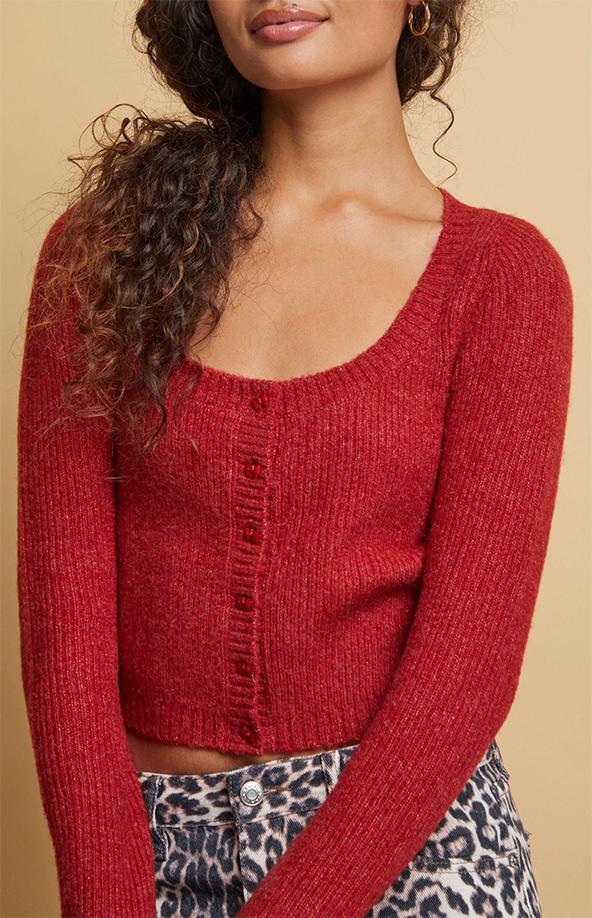 beat of your heart cardigan - ivory/brown main image 1