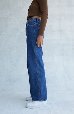 Eco Dark Blue High Waisted Baggy Jeans image number 3