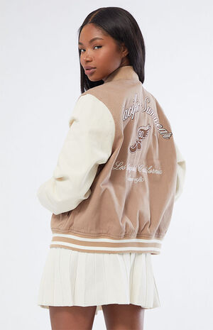 Brown Varsity Bomber Jacket image number 1