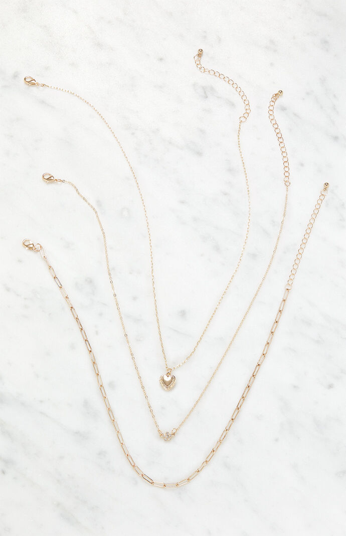 Three Pack Heart & Daisy Chain Necklaces