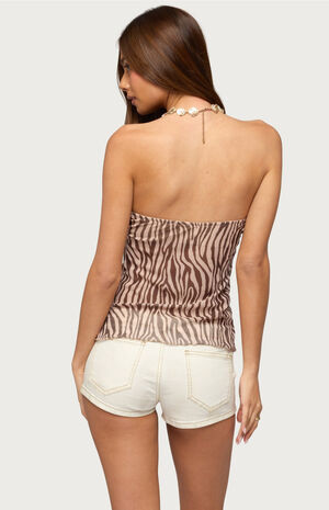 Zebra Cutout Sheer Mesh Strapless Top image number 3