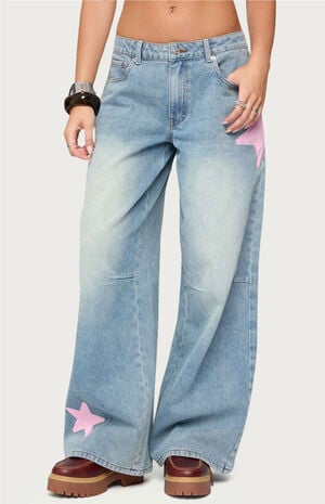 Trish Satin Effect Stars Low Rise Jeans image number 1