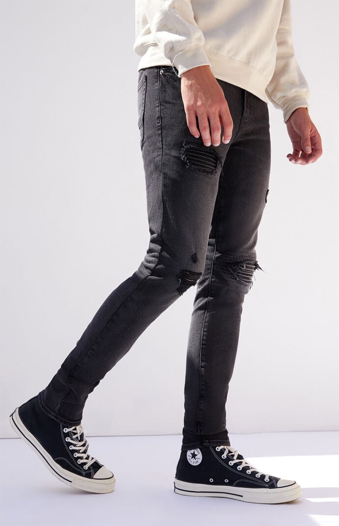 PacSun Black Biker Panel Stacked Skinny Jeans PacSun