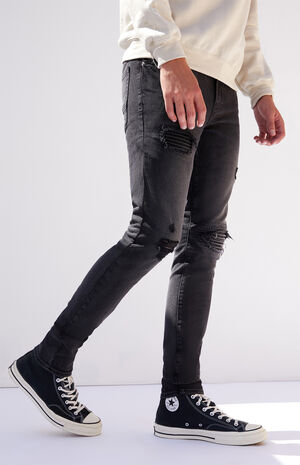 Black Biker Panel Stacked Skinny Jeans image number 3