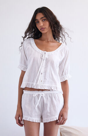 Ruffle Short Sleeve Pajama Top image number 1