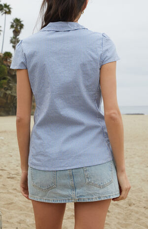 Light Blue Rue Plaid Collared Top image number 4