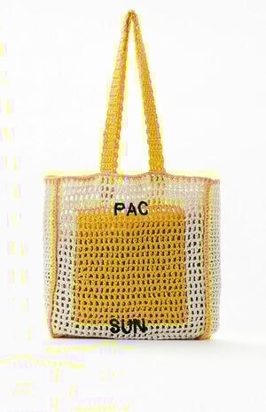 Yellow & White Crochet Tote Bag image number 1