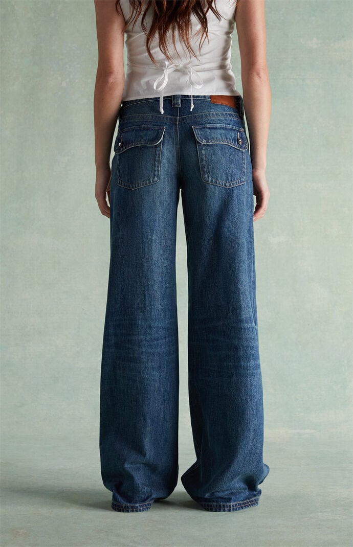 RARE DNM EDIT Light Blue Rhinestone Button Pocket Low Rise Baggy Jeans