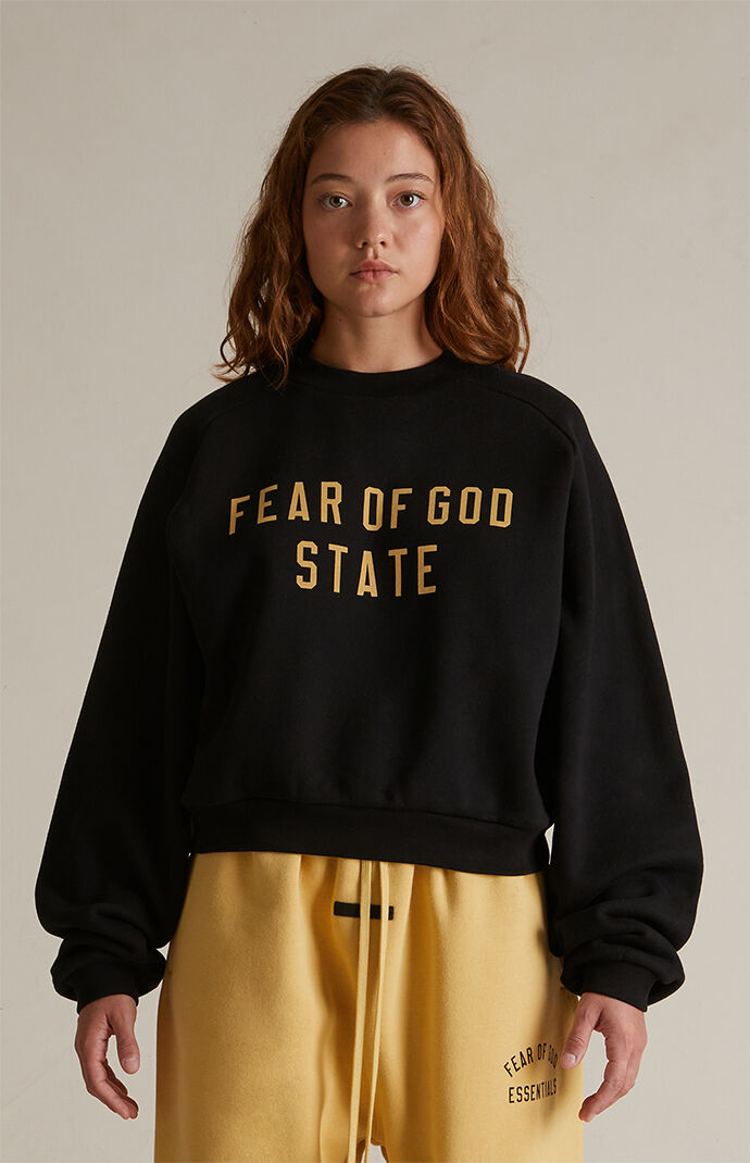 FEAR OF GOD STATE ブラック長袖カットソー Fear of God Essentials Women's Black Fleece Cropped Crew