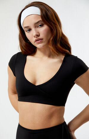 PAC WHISPER Active Black Anya Surplice Bra Top image number 1