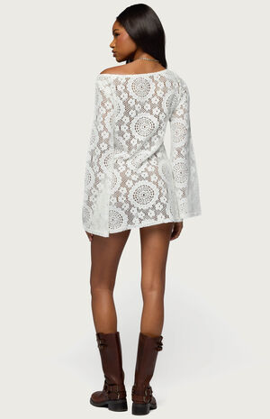 Off Shoulder Sheer Lace Mini Dress image number 3