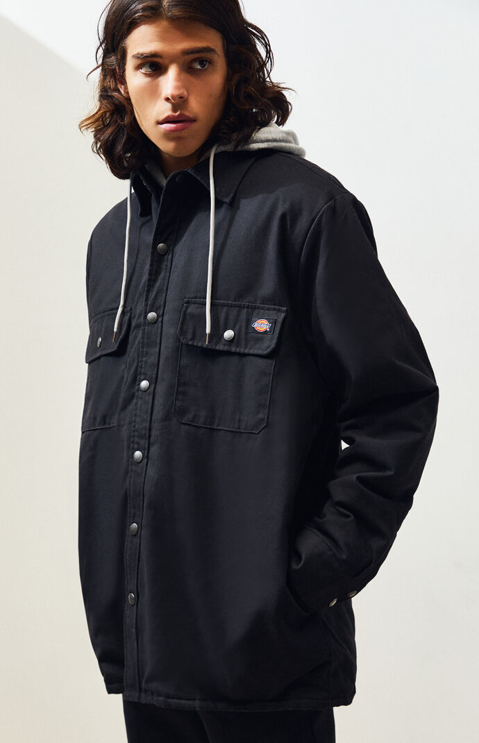 Relaxed Black Hooded Work Jacket