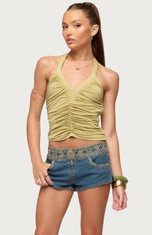 Jackey Ruched V-Neck Halter Top image number 1
