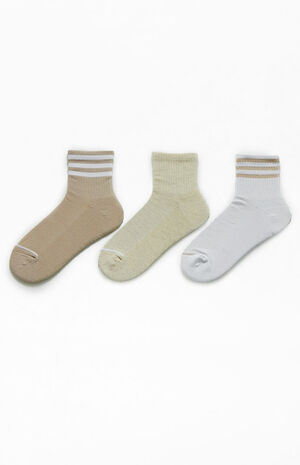 3 Pack Beige Cushion 3-Stripes Quarter Socks image number 2