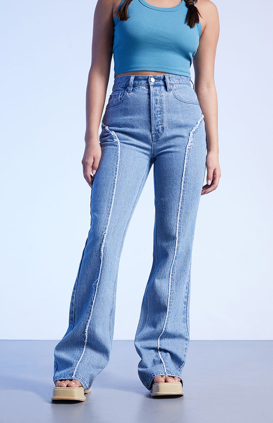 Frayed High Waist Bootcut Jeans