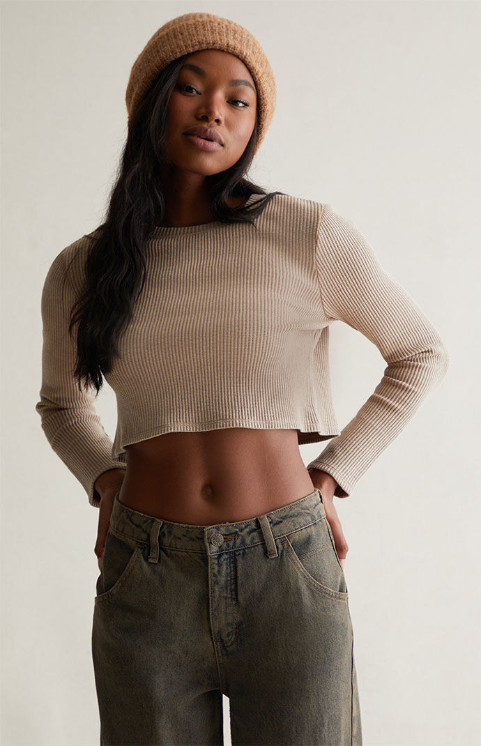Cropped waffle sale long sleeve