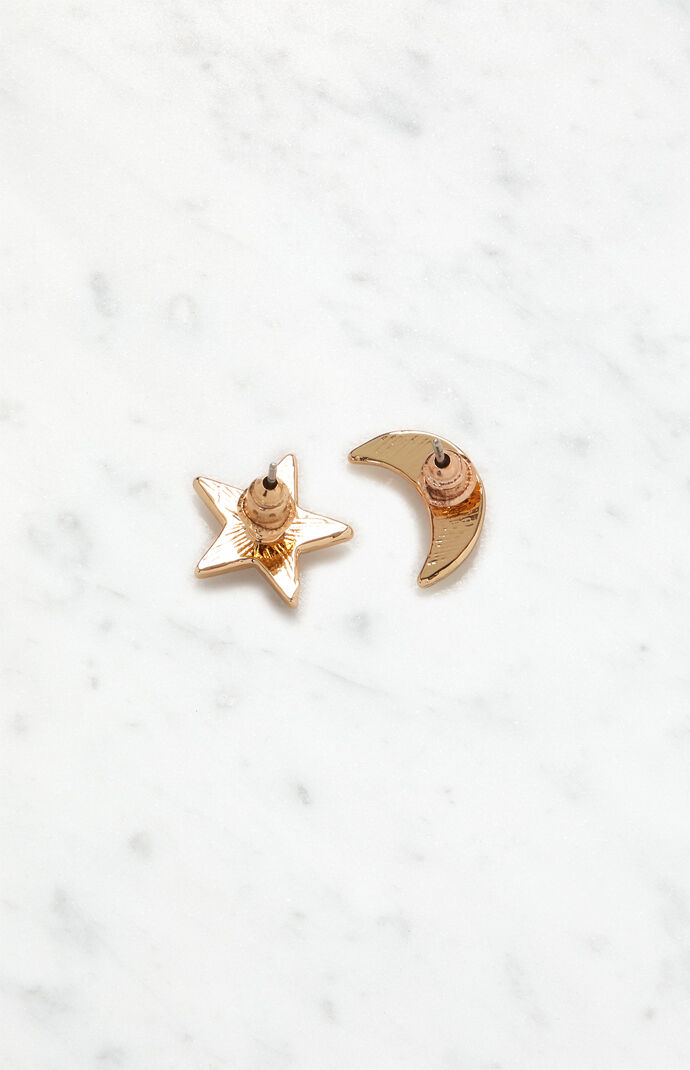 Gold Opal Celestial Stud Earrings