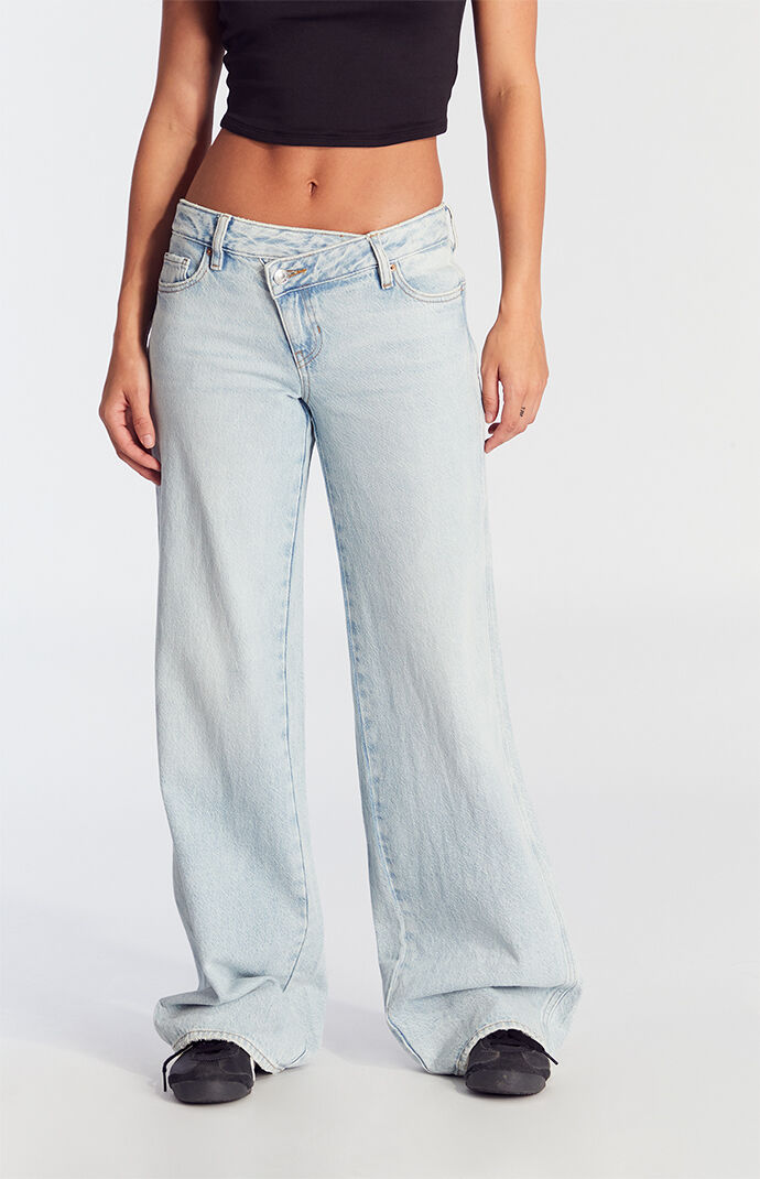Pacsun Casey Low Rise Baggy Jeans Asymmetrical Light Indigo
