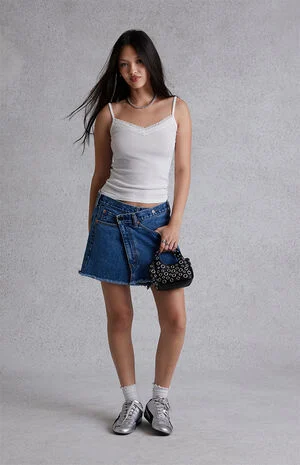 Asymmetrical Low-Rise Denim Skirt image number 1
