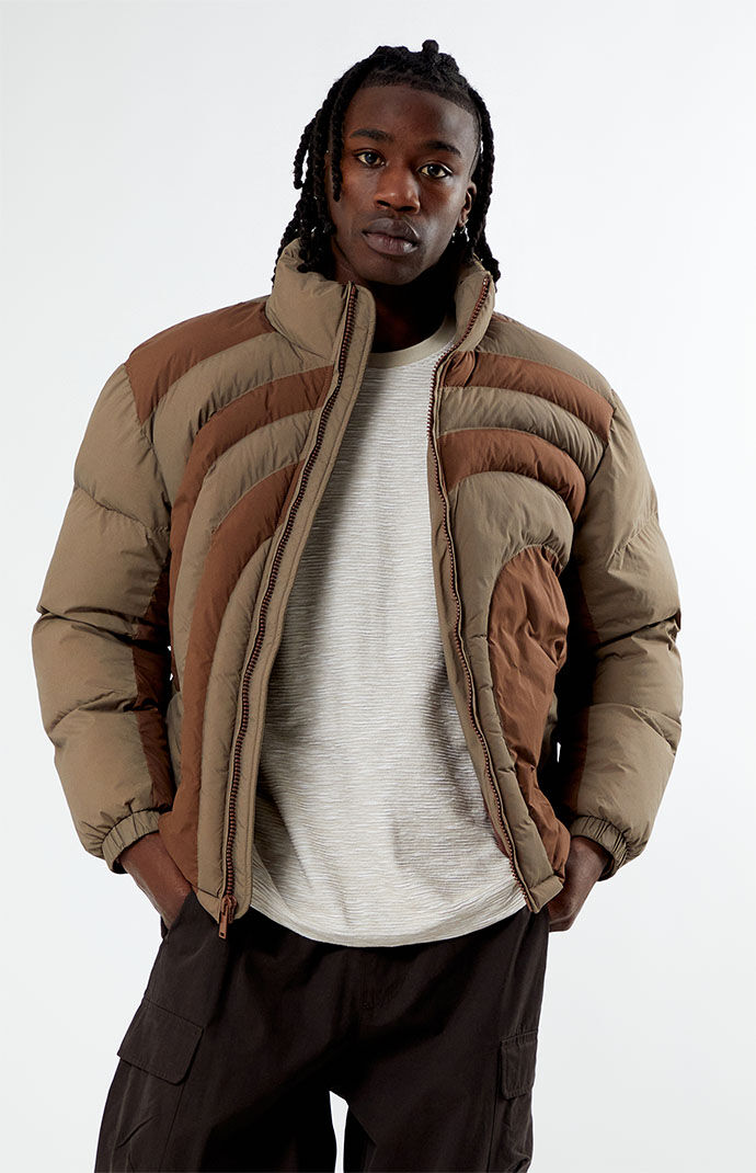 PacSun Warped Brown Puffer Jacket PacSun