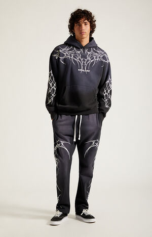 Washed Black Graphic Fleece Straight Leg Sweatpants image number 6