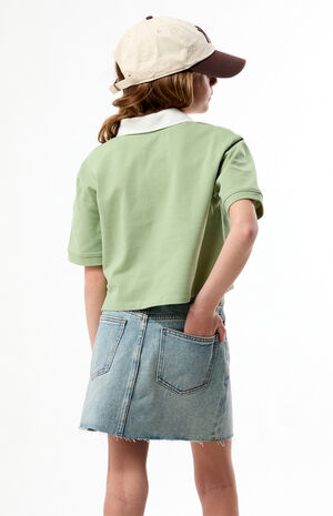 Sage Bow Embroidered Cropped Polo Shirt image number 4