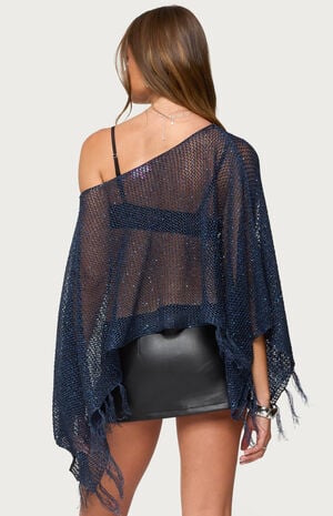 Sequin Fringe Knit Poncho image number 3