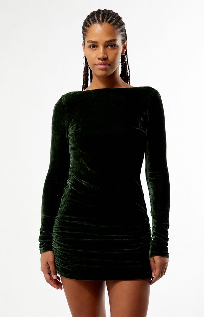 MINKPINK Sonja Velvet Open Back Long Sleeve Mini Dress