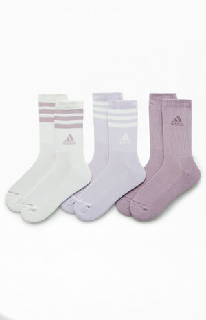 3 Pack Purple Cushioned 3-Stripes Crew Socks image number 1