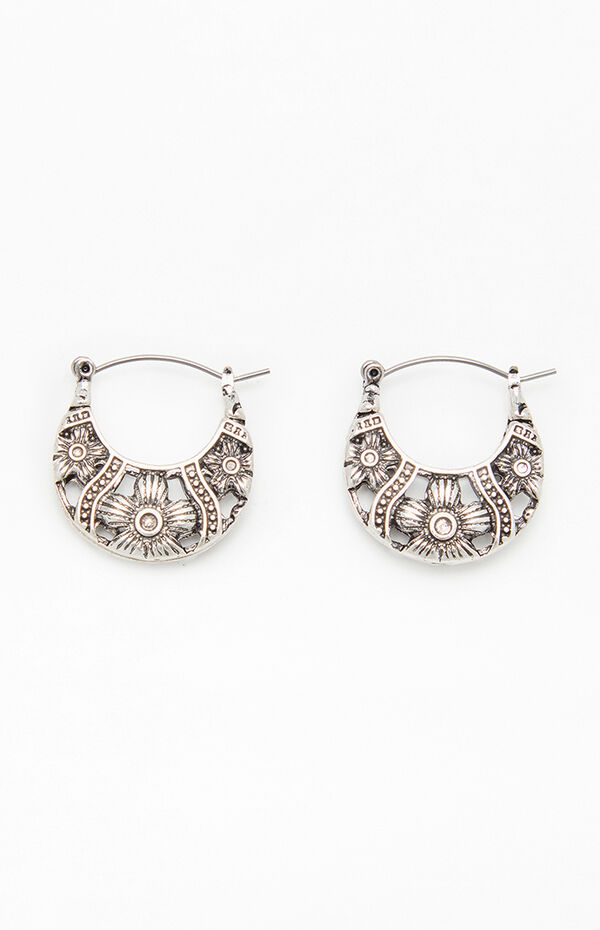 LA Hearts Etched Flower Hoop Earrings