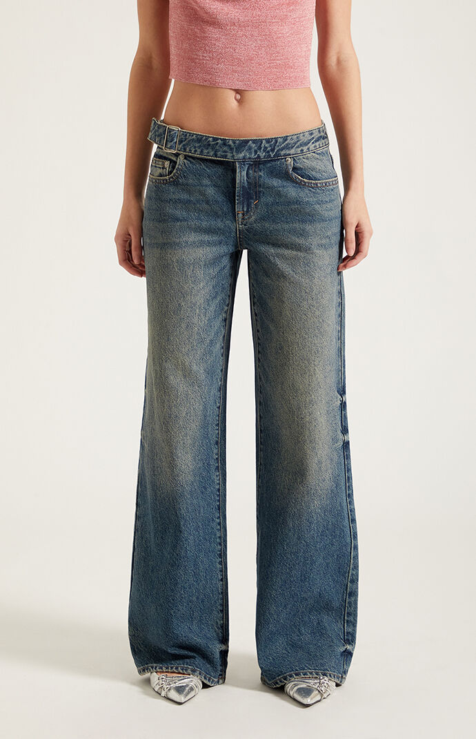 Pacsun Casey Low Rise Baggy Jeans Belt Tab Dark Blue