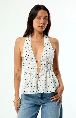 Bianca Polka Dot Linen Halter Top image number 4