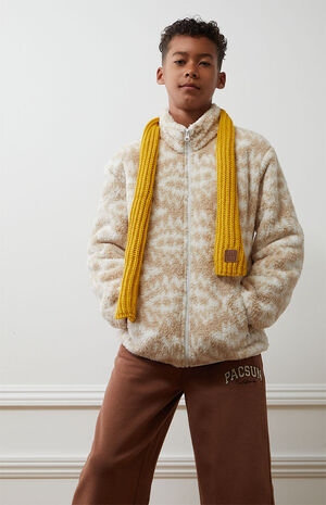 Brown Full-Zip Geometric Sherpa Jacket image number 3
