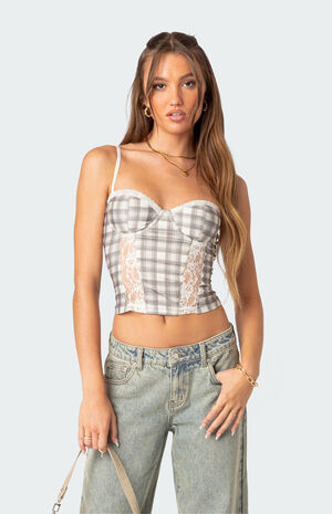 Plaid Printed Cupped Corset image number 1