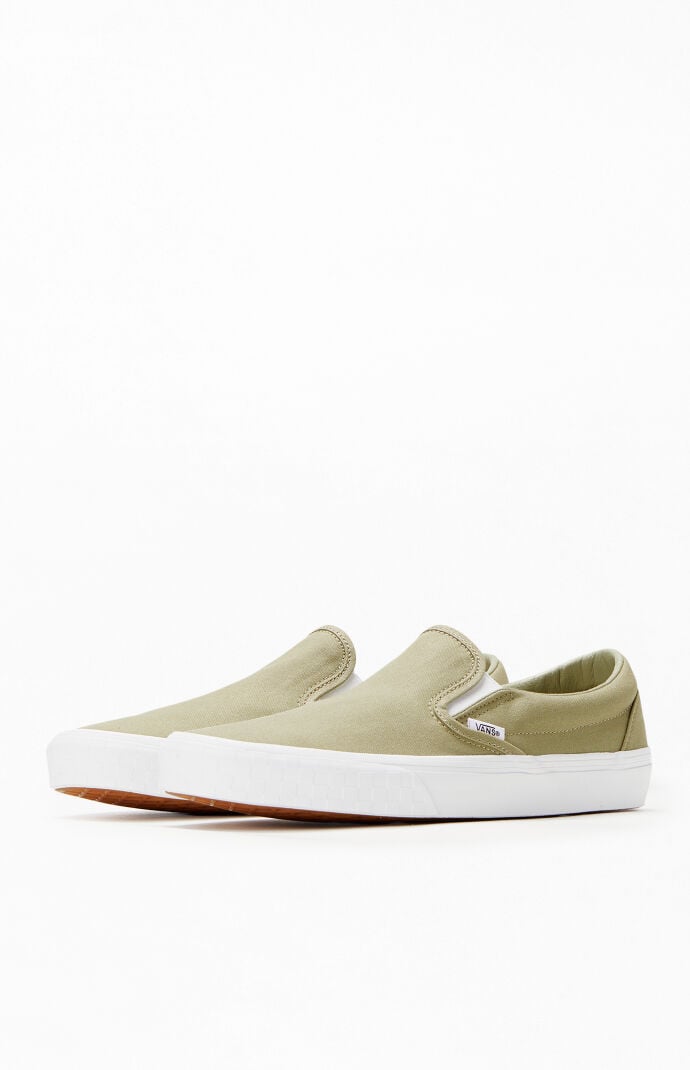 Vans Classic Slip On Shoes Check Bumper Khaki 7.5 Men 9.0 Women