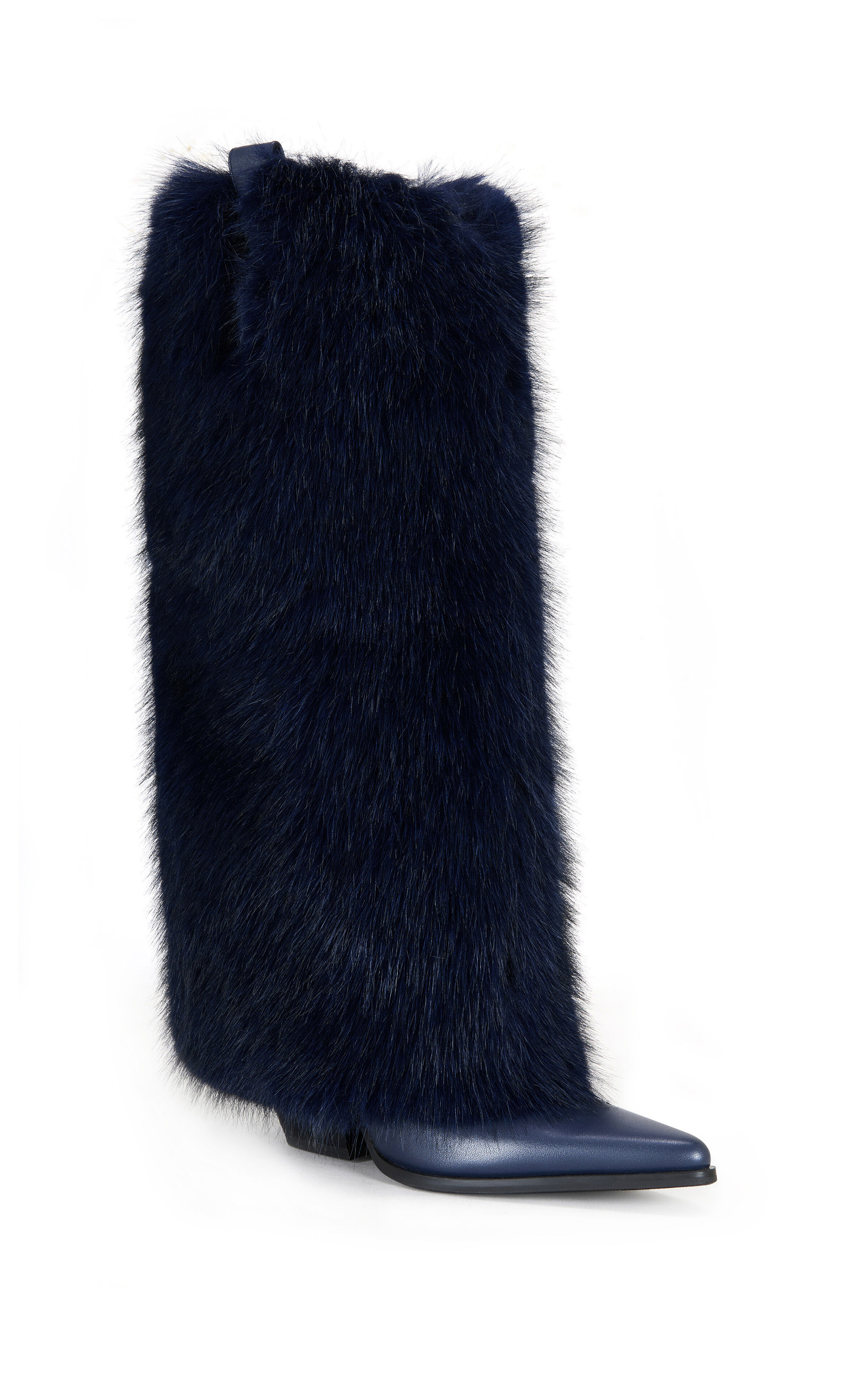AZALEA WANG Women's Friata Navy Faux Fur Western Boots