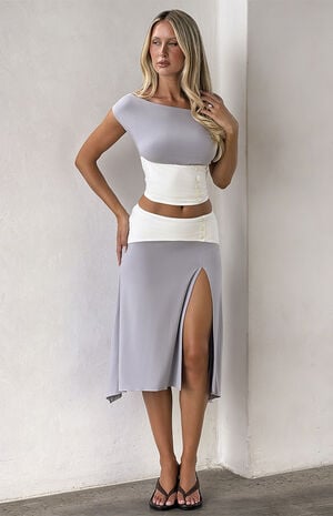 Curved Yoke High Low Midi Skirt image number 4