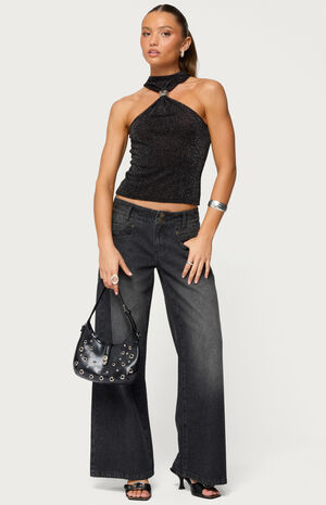 Nalia Gathered Ring Glitter Knit Top image number 5