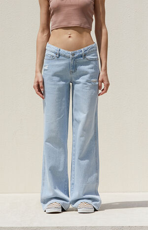Light Indigo V-Dip Low Rise Baggy Jeans image number 3