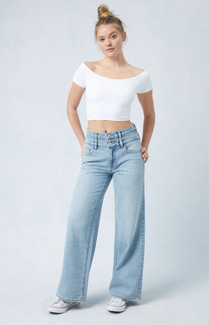 Eco Medium Indigo Double Waistband Mid Rise Baggy Jeans image number 2